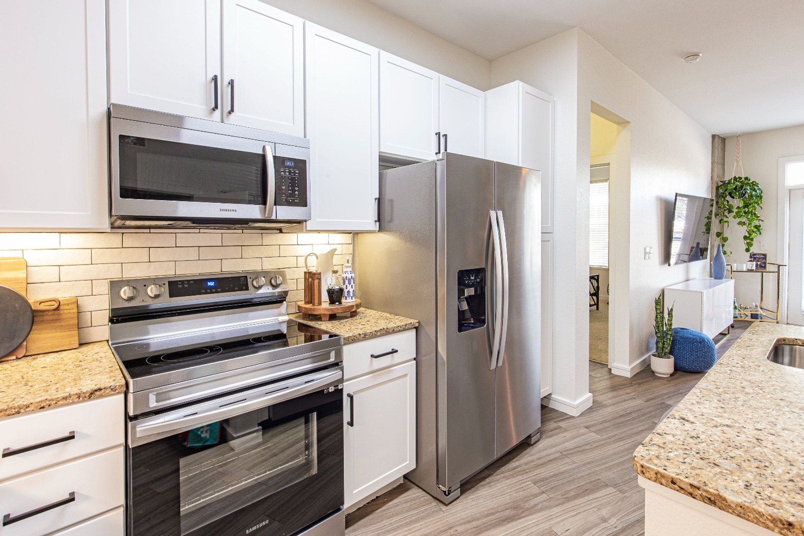 Apartment kitchen with stainless steel appliances