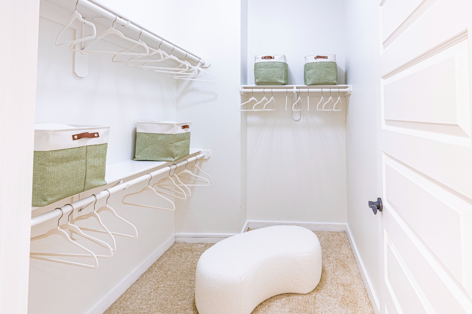 Spacious apartment closet with storage organization