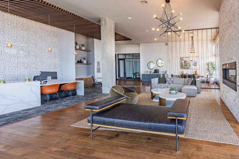 Clubhouse lounge fireplace with seating area