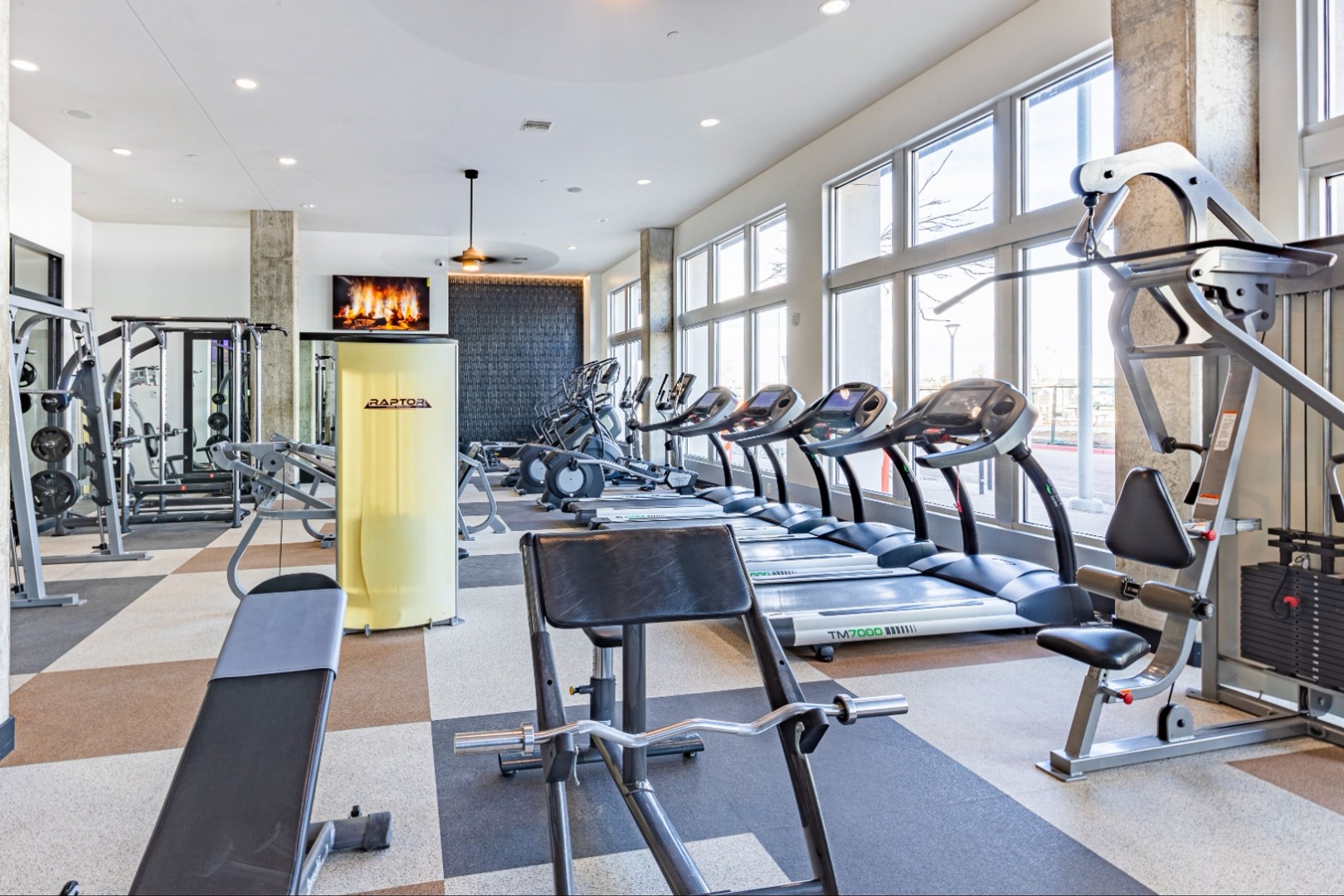 Apartment fitness center with cardio and strength equipment